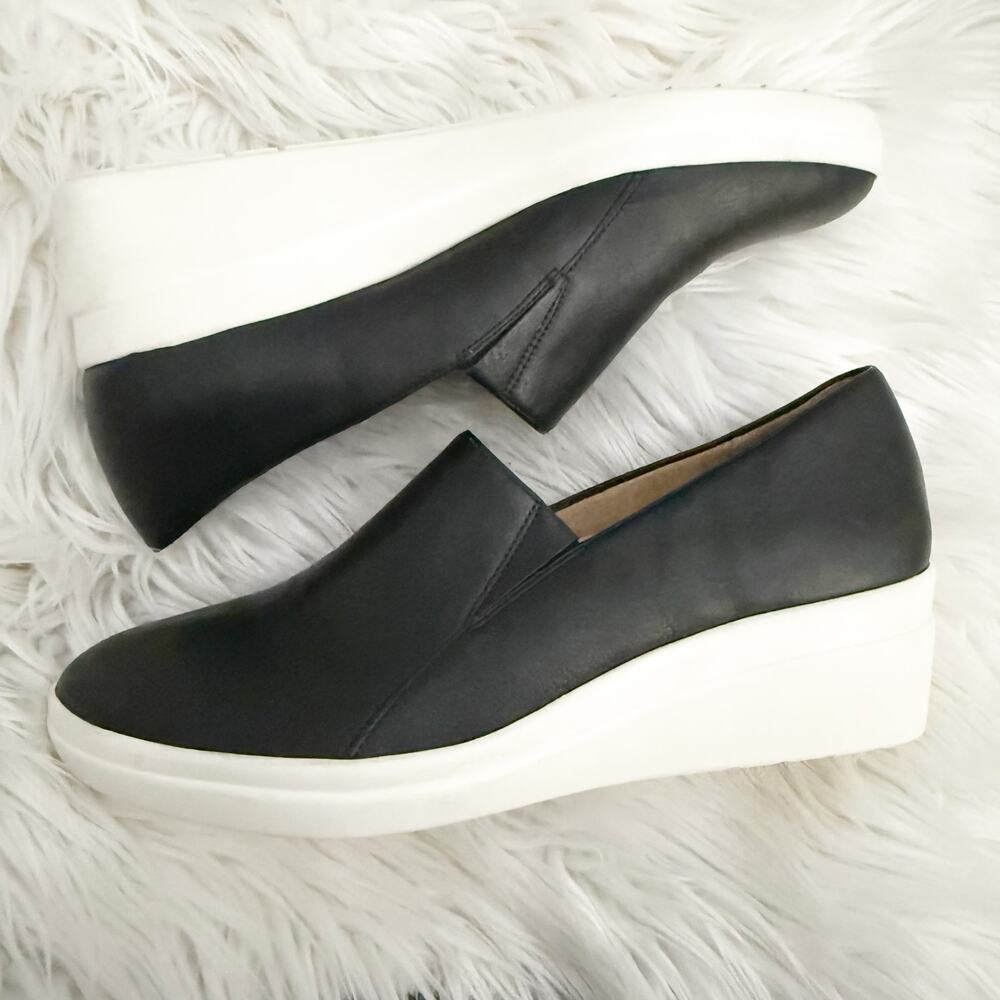 NATURALIZER | Sandra Slip-on Wedge Black White Smooth Faux Leather Slide | 10 - Picture 3 of 8